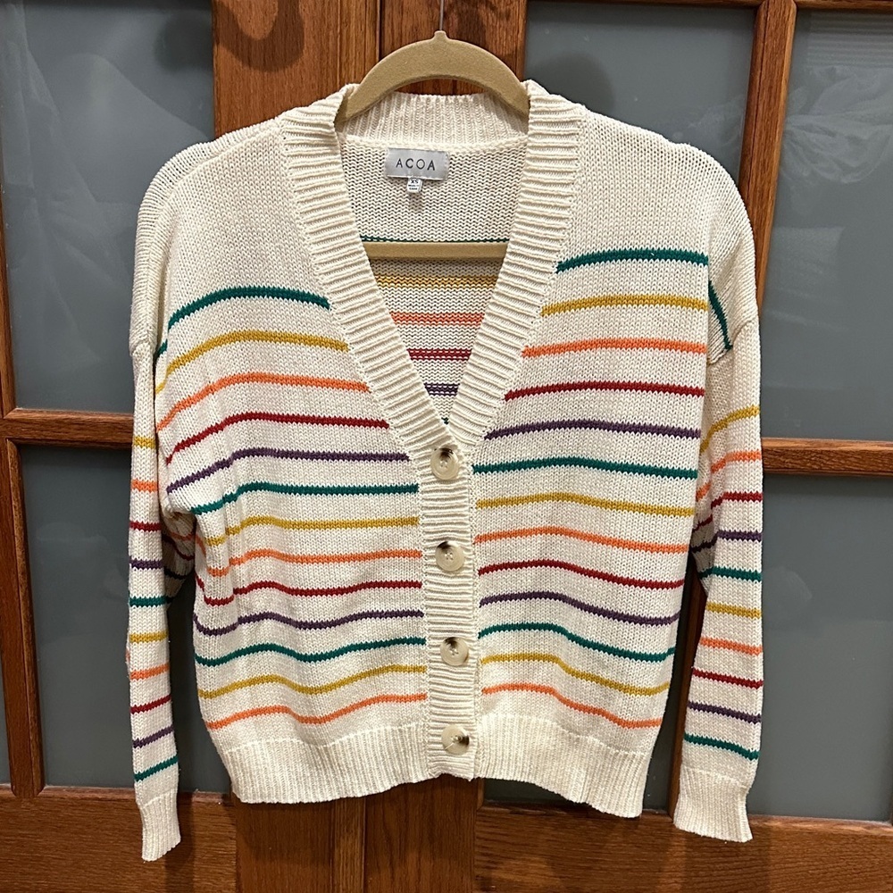 ACOA Women's Multicolor Striped Cardigan Sweater - Picture 1 of 7